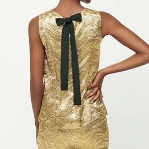 J.Crew Label- Gold Foil sleeveless Top with Black Ribbon Tie